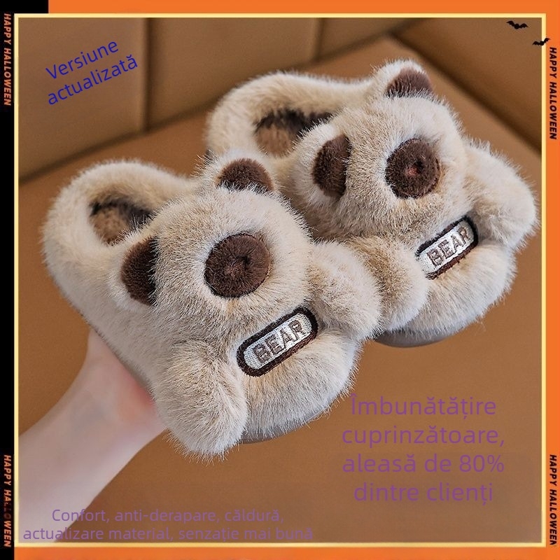 Papuci de casă din bumbac pentru copii, design Cartoon, partea superioară din bumbac, talpă EVA, pentru copii 1–3 ani