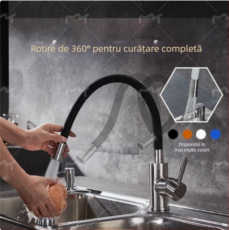 Robinet de bucătărie rotativ pentru chiuvetă, cartuș ceramic, corp din aliaj de zinc, model CL-WXCF01