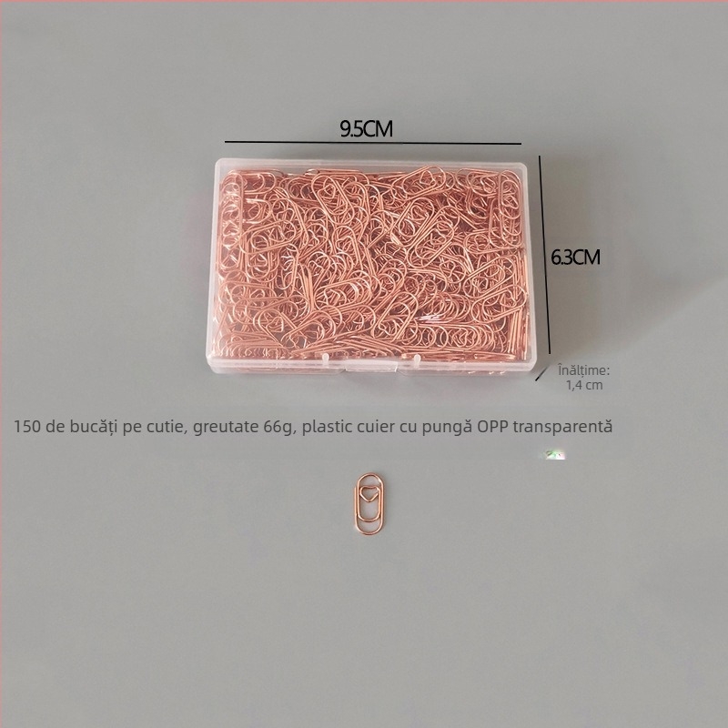 Clipuri de hârtie mini în formă de inimă, construcție metal-plastic, în cutie transparentă – papetărie de birou