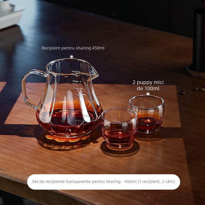 Bincoo Oală de cafea din sticlă pentru împărțire, cu ceașcă de degustare și filtru – stil modern minimalist, design simplu