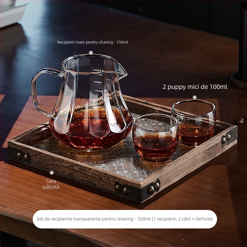 Bincoo Oală de cafea din sticlă pentru împărțire, cu ceașcă de degustare și filtru – stil modern minimalist, design simplu