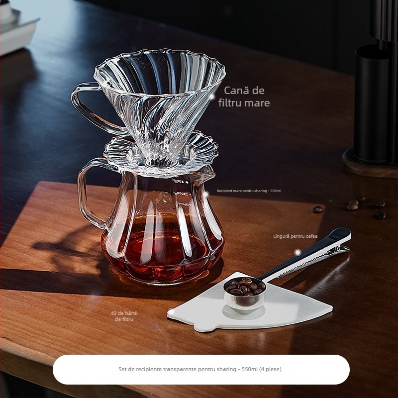 Bincoo Oală de cafea din sticlă pentru împărțire, cu ceașcă de degustare și filtru – stil modern minimalist, design simplu