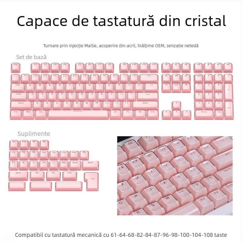 Set de keycaps pentru tastatură mecanică, 113 taste, PC, gravură laterală bi-coloră, compatibil Cross-Shaft