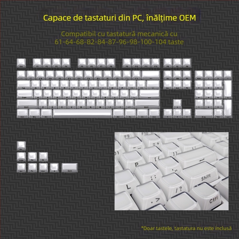 Set de keycaps pentru tastatură mecanică, 113 taste, PC, gravură laterală bi-coloră, compatibil Cross-Shaft