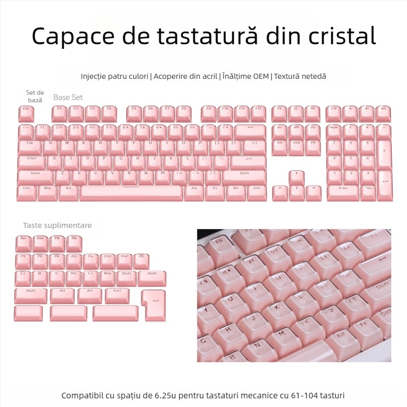 Set de keycaps pentru tastatură mecanică, 113 taste, PC, gravură laterală bi-coloră, compatibil Cross-Shaft
