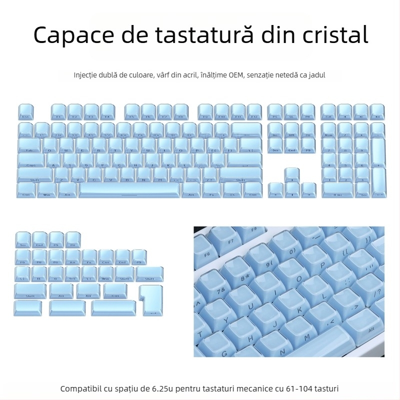 Set de keycaps pentru tastatură mecanică, 113 taste, PC, gravură laterală bi-coloră, compatibil Cross-Shaft