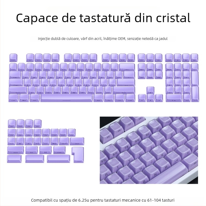 Set de keycaps pentru tastatură mecanică, 113 taste, PC, gravură laterală bi-coloră, compatibil Cross-Shaft