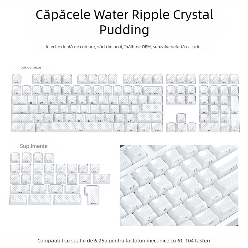 Set de keycaps pentru tastatură mecanică, 113 taste, PC, gravură laterală bi-coloră, compatibil Cross-Shaft