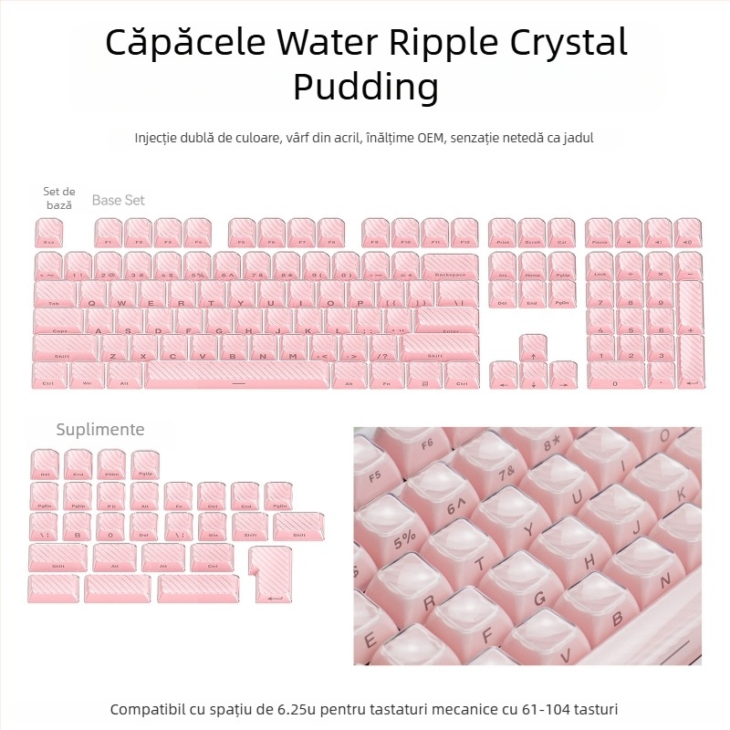 Set de keycaps pentru tastatură mecanică, 113 taste, PC, gravură laterală bi-coloră, compatibil Cross-Shaft