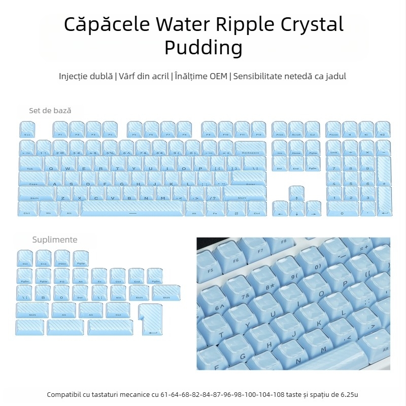 Set de keycaps pentru tastatură mecanică, 113 taste, PC, gravură laterală bi-coloră, compatibil Cross-Shaft