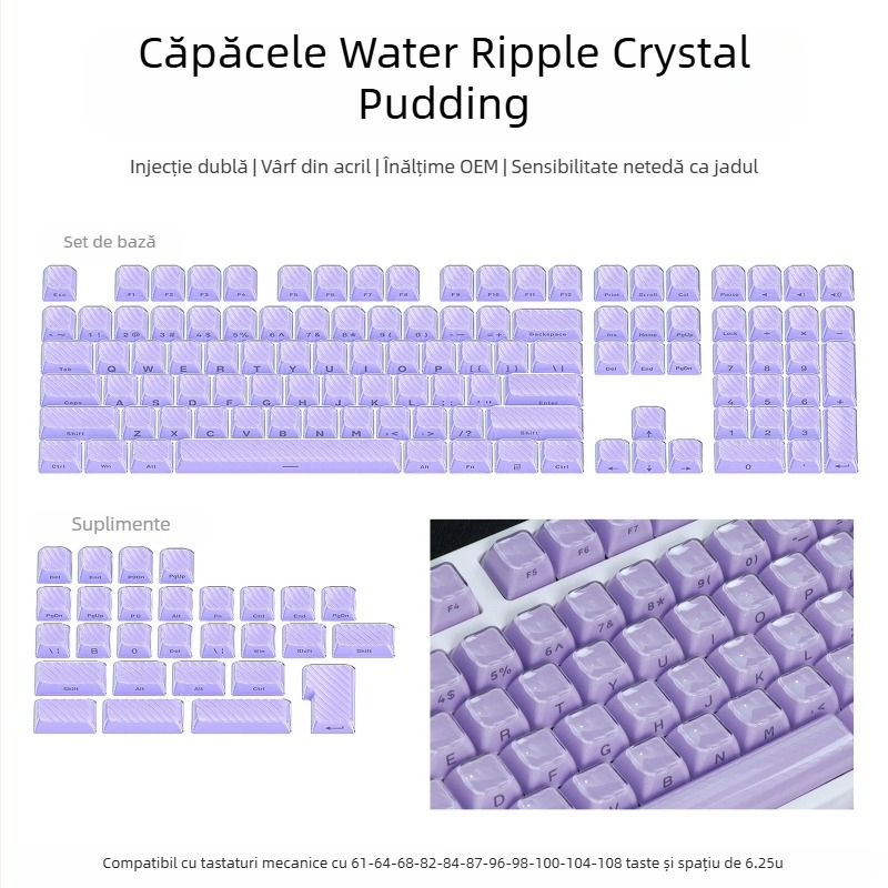 Set de keycaps pentru tastatură mecanică, 113 taste, PC, gravură laterală bi-coloră, compatibil Cross-Shaft