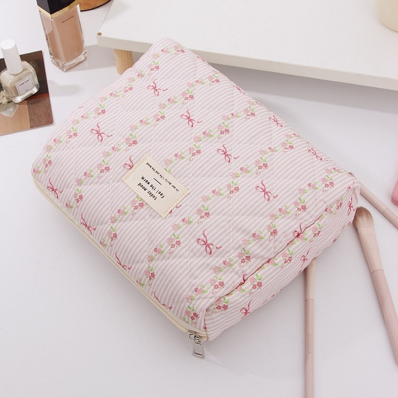 Geantă de machiaj set de 5 piese, cu model floral, exterior din bumbac, căptușeală din poliester (respirabilă, ultraușoară)