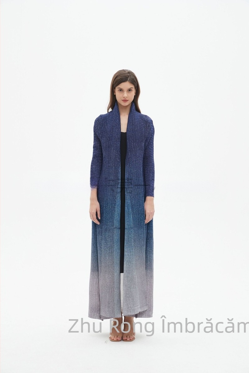 Abaya lungă pentru femei cu broderie florală, textură crinkle din poliester, mâneci lungi