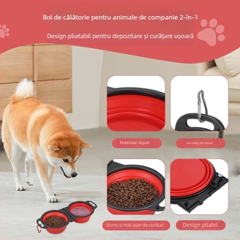 Vas pliabil pentru animale, cu două boluri, din plastic, model ZDSW-02, Guangdong