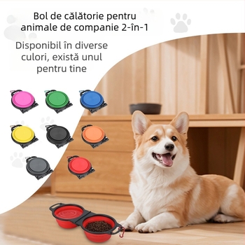 Vas pliabil pentru animale, cu două boluri, din plastic, model ZDSW-02, Guangdong