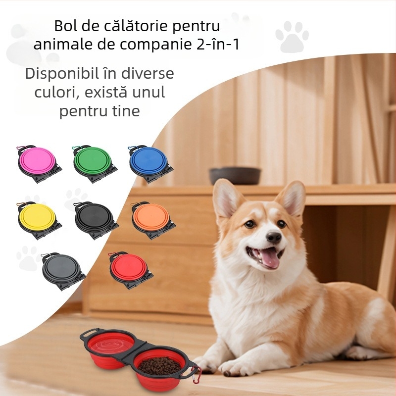 Vas pliabil pentru animale, cu două boluri, din plastic, model ZDSW-02, Guangdong