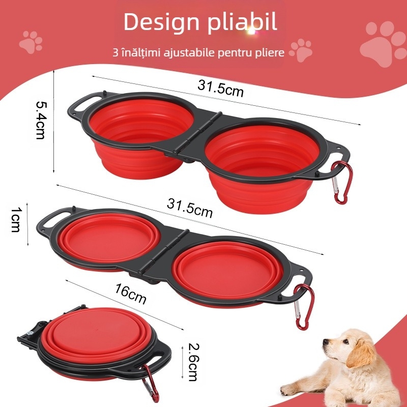 Vas pliabil pentru animale, cu două boluri, din plastic, model ZDSW-02, Guangdong