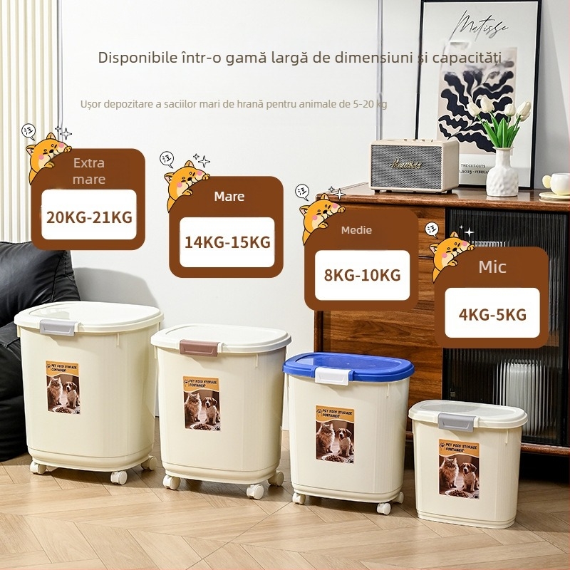 Container de depozitare a hranei pentru animale de companie – etanș, rezistent la umezeală și la insecte, 45L, din PP, pentru hrana pisicii și a câinelui