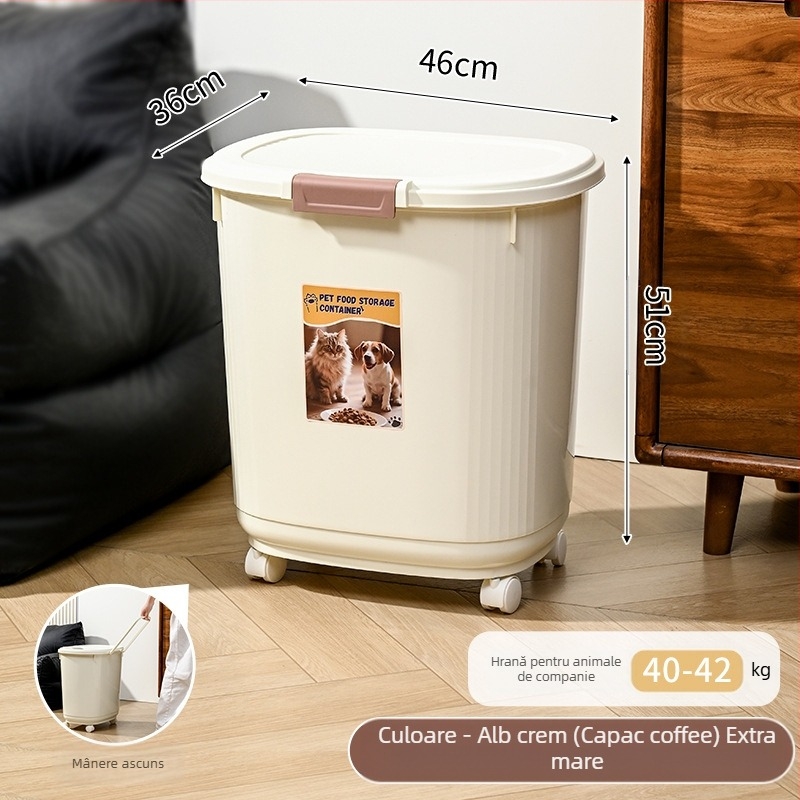 Container de depozitare a hranei pentru animale de companie – etanș, rezistent la umezeală și la insecte, 45L, din PP, pentru hrana pisicii și a câinelui
