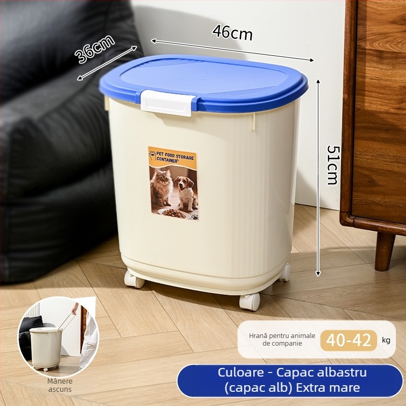 Container de depozitare a hranei pentru animale de companie – etanș, rezistent la umezeală și la insecte, 45L, din PP, pentru hrana pisicii și a câinelui
