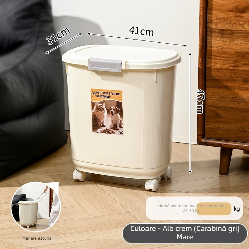 Container de depozitare a hranei pentru animale de companie – etanș, rezistent la umezeală și la insecte, 45L, din PP, pentru hrana pisicii și a câinelui