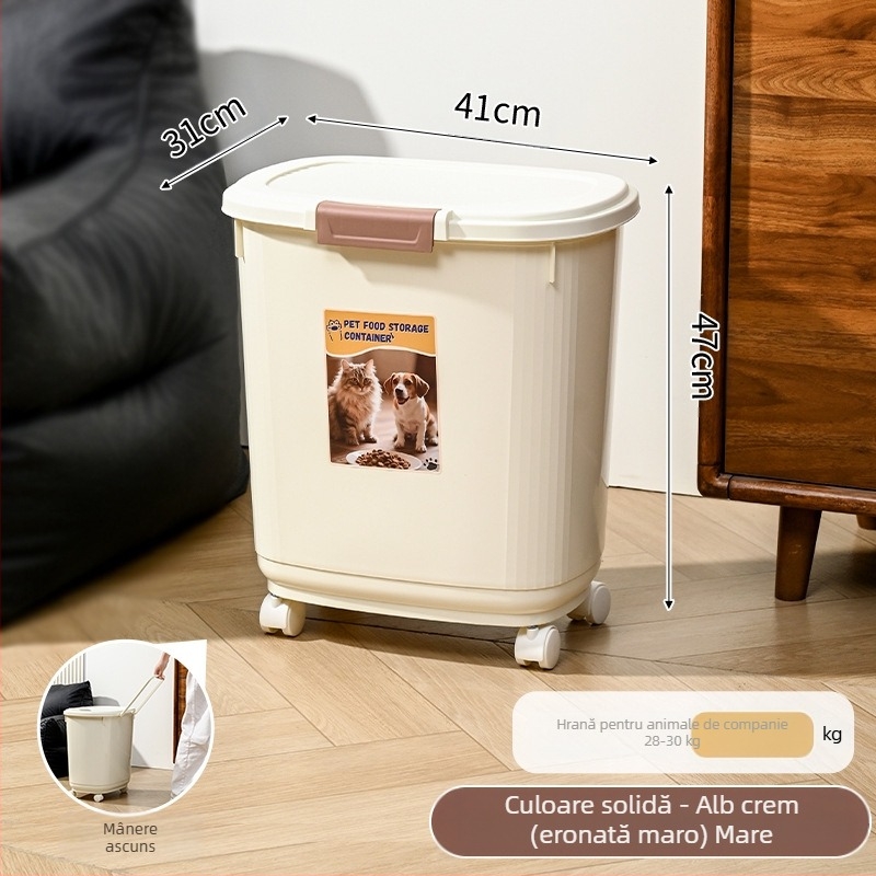 Container de depozitare a hranei pentru animale de companie – etanș, rezistent la umezeală și la insecte, 45L, din PP, pentru hrana pisicii și a câinelui