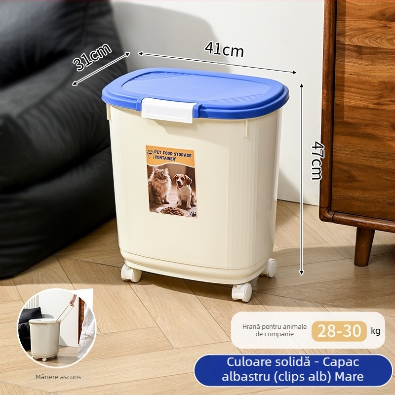 Container de depozitare a hranei pentru animale de companie – etanș, rezistent la umezeală și la insecte, 45L, din PP, pentru hrana pisicii și a câinelui
