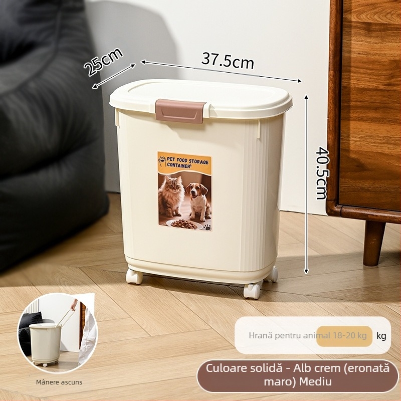 Container de depozitare a hranei pentru animale de companie – etanș, rezistent la umezeală și la insecte, 45L, din PP, pentru hrana pisicii și a câinelui