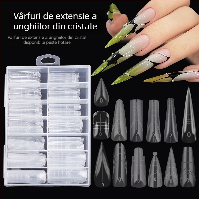 Forme de unghii cu cristale pentru extensie – formă gheară de vultur, tip vârf lung, model Starry Sky, cutie cu 140 buc.