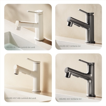 Robinet de chiuvetă cu extensie retractabilă, corp din aliaj de zinc, supapă cu disc ceramic, stil modern minimalist