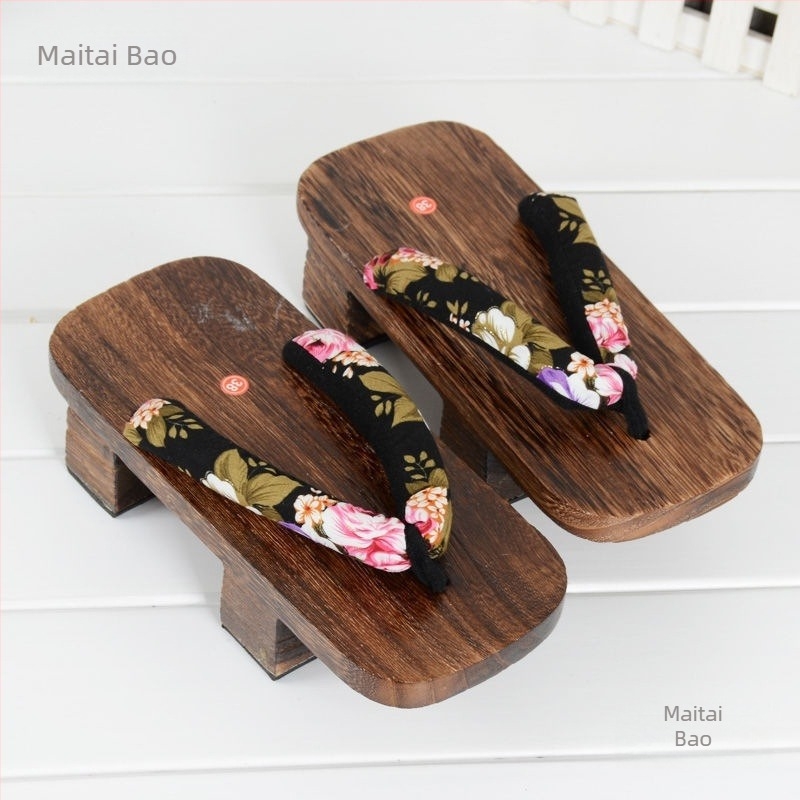 Sandale Geta pentru cosplay – Two-Tooth Geta, stil japonez, partea superioară din pânză, talpă EVA, talpă plată