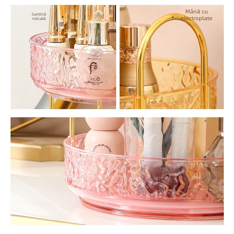 Organizator cosmetic rotativ - 3 etaje, montat pe birou, din plastic, stil lux discret