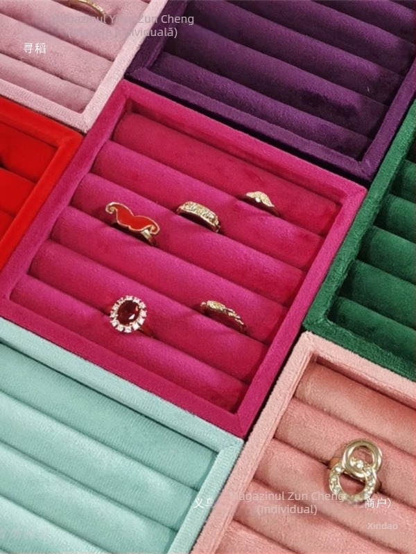 Tavă portabilă de afișare a inelelor cu husă de catifea dantelată, stil artistic, organizator pentru sertar de bijuterii — primăvara 2025