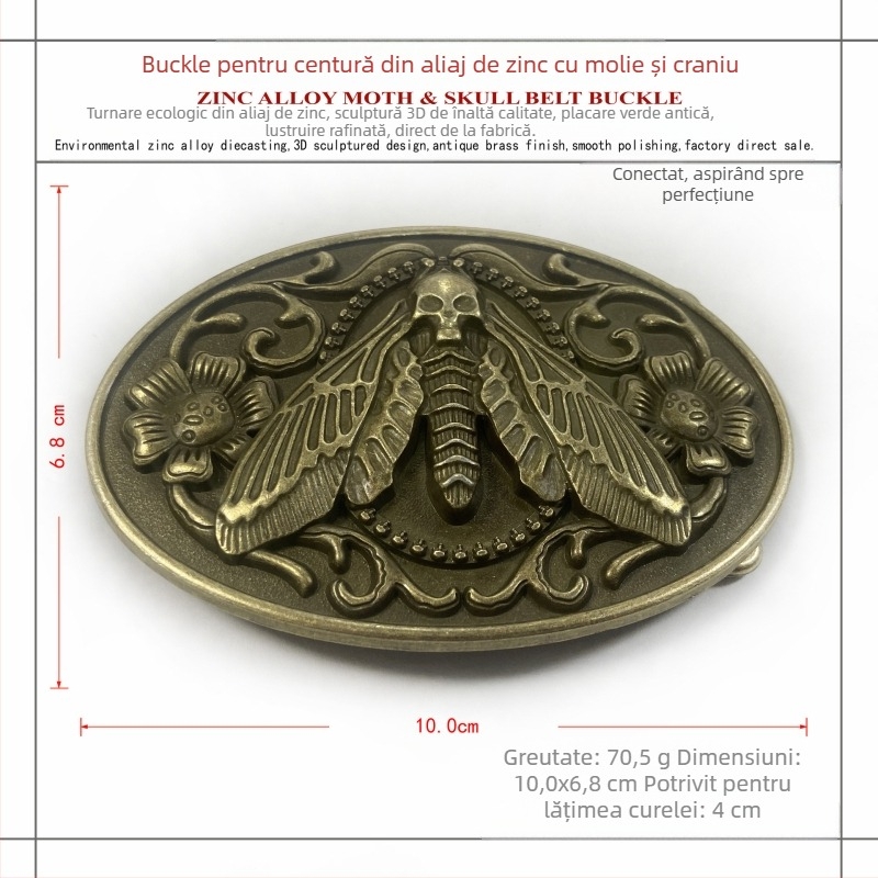 Cataramă pentru centură FP-03804-2, aliaj de zinc, cataramă netedă, stil vestern-cowboy, placare cu tin antic