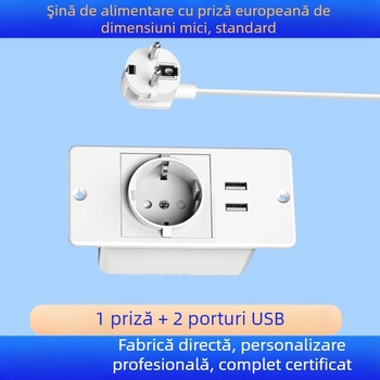 Prelungitor USB încorporat pentru mobilier, standard european, prize multiple cu gestionare a cablurilor (16A, 250V, 4000W)
