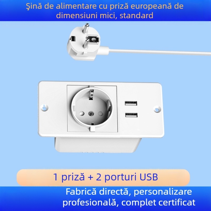 Prelungitor USB încorporat pentru mobilier, standard european, prize multiple cu gestionare a cablurilor (16A, 250V, 4000W)