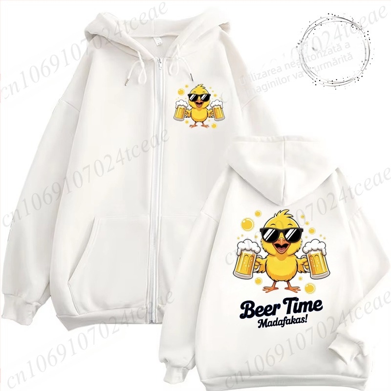 Hanorac de damă cu glugă | croială slim, mâneci lungi, guler rotund, imprimat, poliester 90–95%