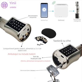Yingni Yn45 Lacăt inteligent Bluetooth – ușă din lemn interior, oțel inoxidabil, deblocare prin amprentă, parolă, card și aplicație