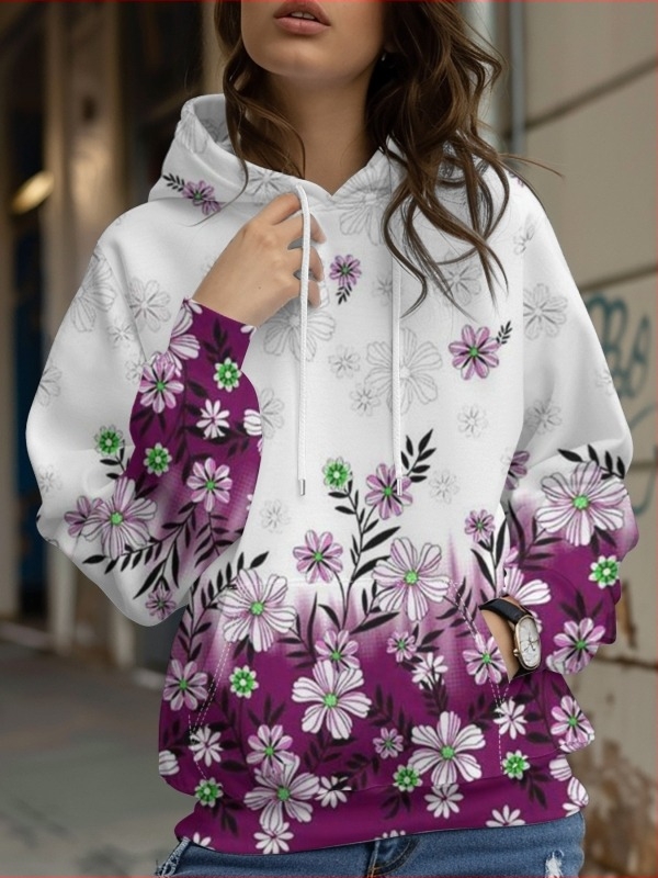 Hanorac din fleece cu imprimeu floral de albine, 3D efect, croială lejeră, material Air Layer, 70-80% poliester