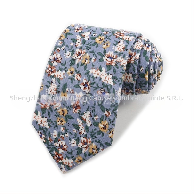 Cravată din bumbac cu imprimeu floral, formă săgeată, pentru bărbați, imprimată