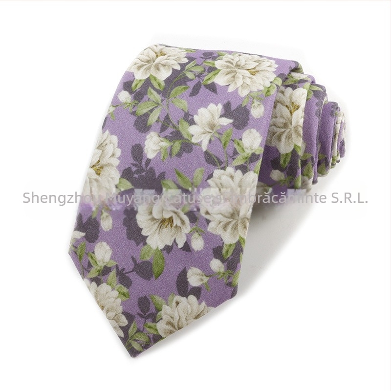 Cravată din bumbac cu imprimeu floral, formă săgeată, pentru bărbați, imprimată