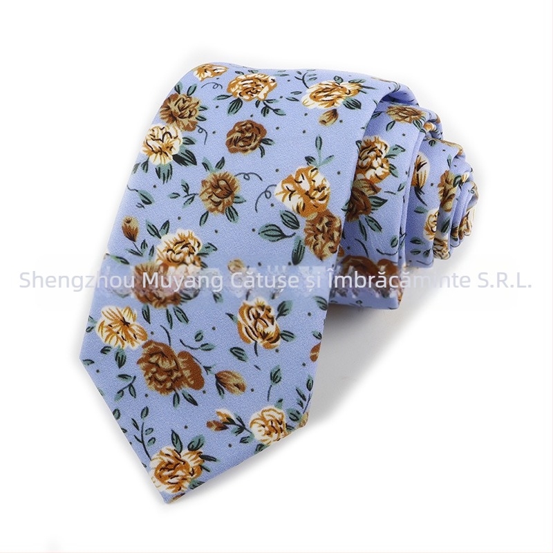 Cravată din bumbac cu imprimeu floral, formă săgeată, pentru bărbați, imprimată