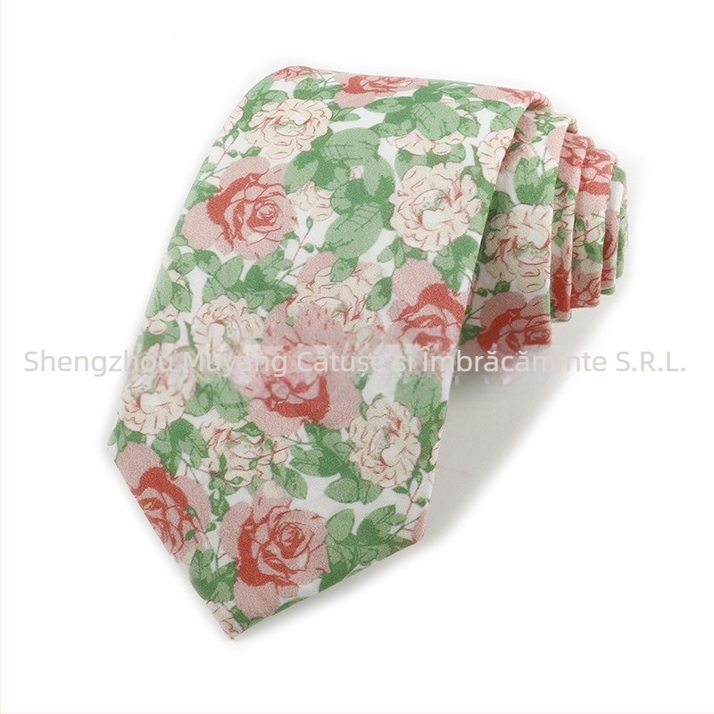 Cravată din bumbac cu imprimeu floral, formă săgeată, pentru bărbați, imprimată