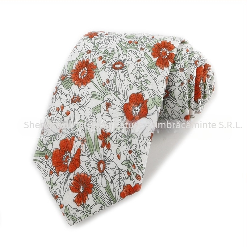 Cravată din bumbac cu imprimeu floral, formă săgeată, pentru bărbați, imprimată