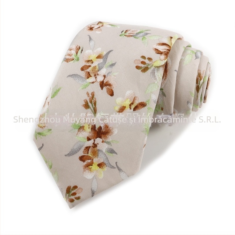 Cravată din bumbac cu imprimeu floral, formă săgeată, pentru bărbați, imprimată