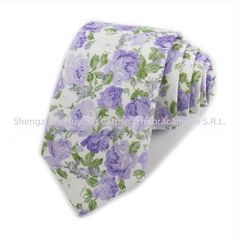 Cravată din bumbac cu imprimeu floral, formă săgeată, pentru bărbați, imprimată