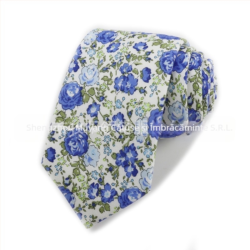 Cravată din bumbac cu imprimeu floral, formă săgeată, pentru bărbați, imprimată