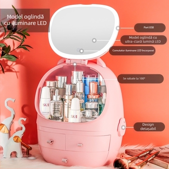 Cutie de depozitare pentru birou cu capac, plastic PS+ABS, capacitate 35 L, model 1zy580804586006, potrivită pentru cosmetică și alte accesorii