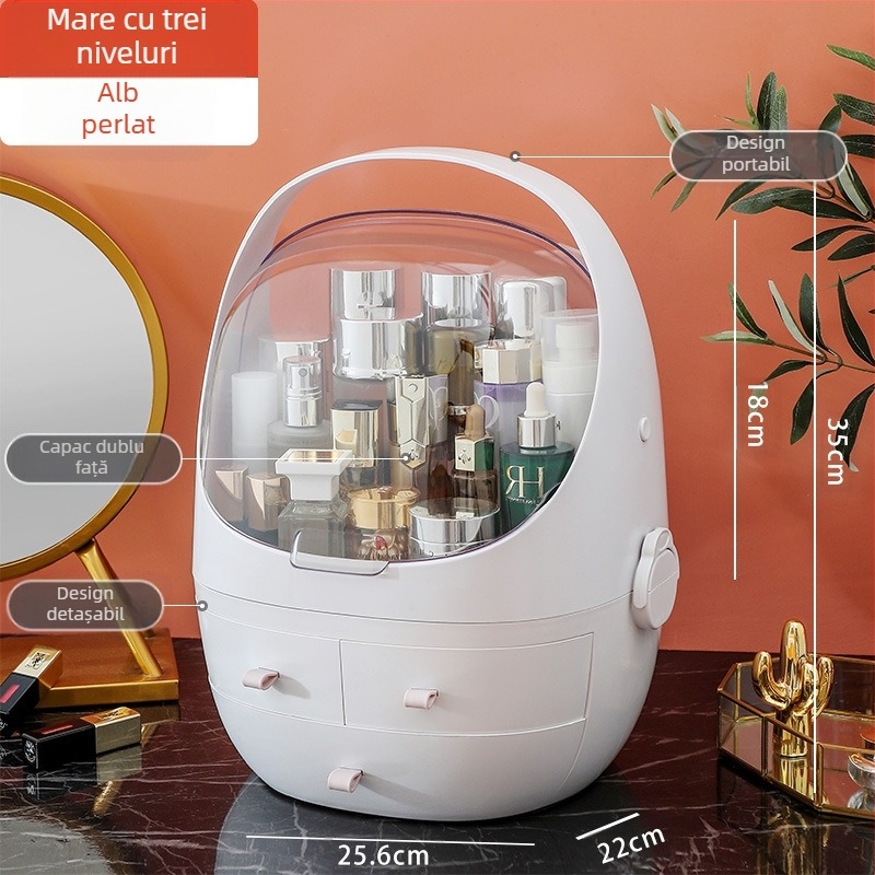 Cutie de depozitare pentru birou cu capac, plastic PS+ABS, capacitate 35 L, model 1zy580804586006, potrivită pentru cosmetică și alte accesorii