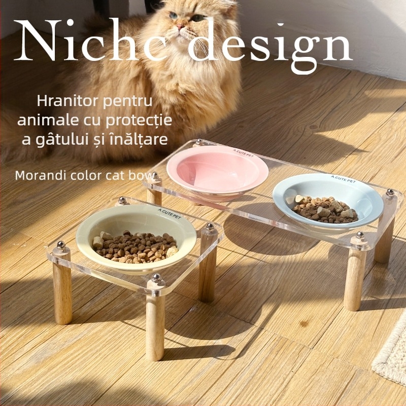 Vas ceramic pentru pisici, vas dublu, picioare înalte, antișoc